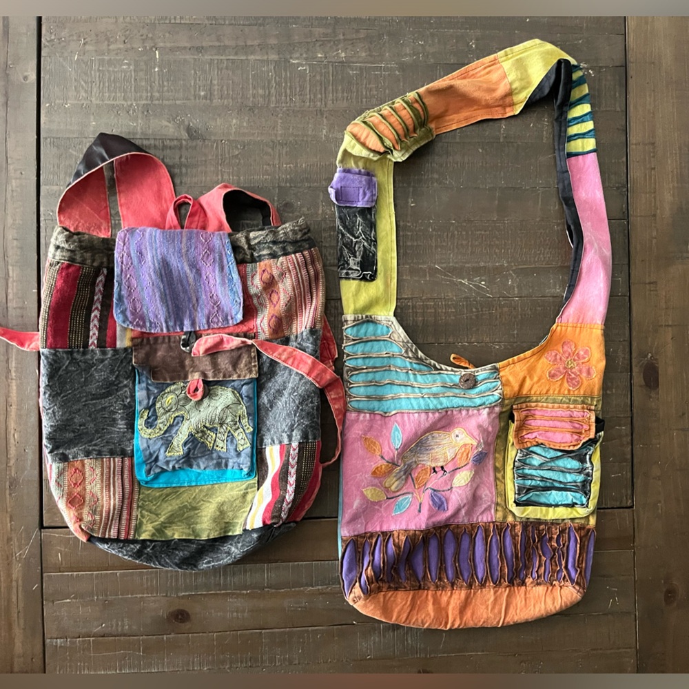 Boho hippie patchwork sling bag and backpack